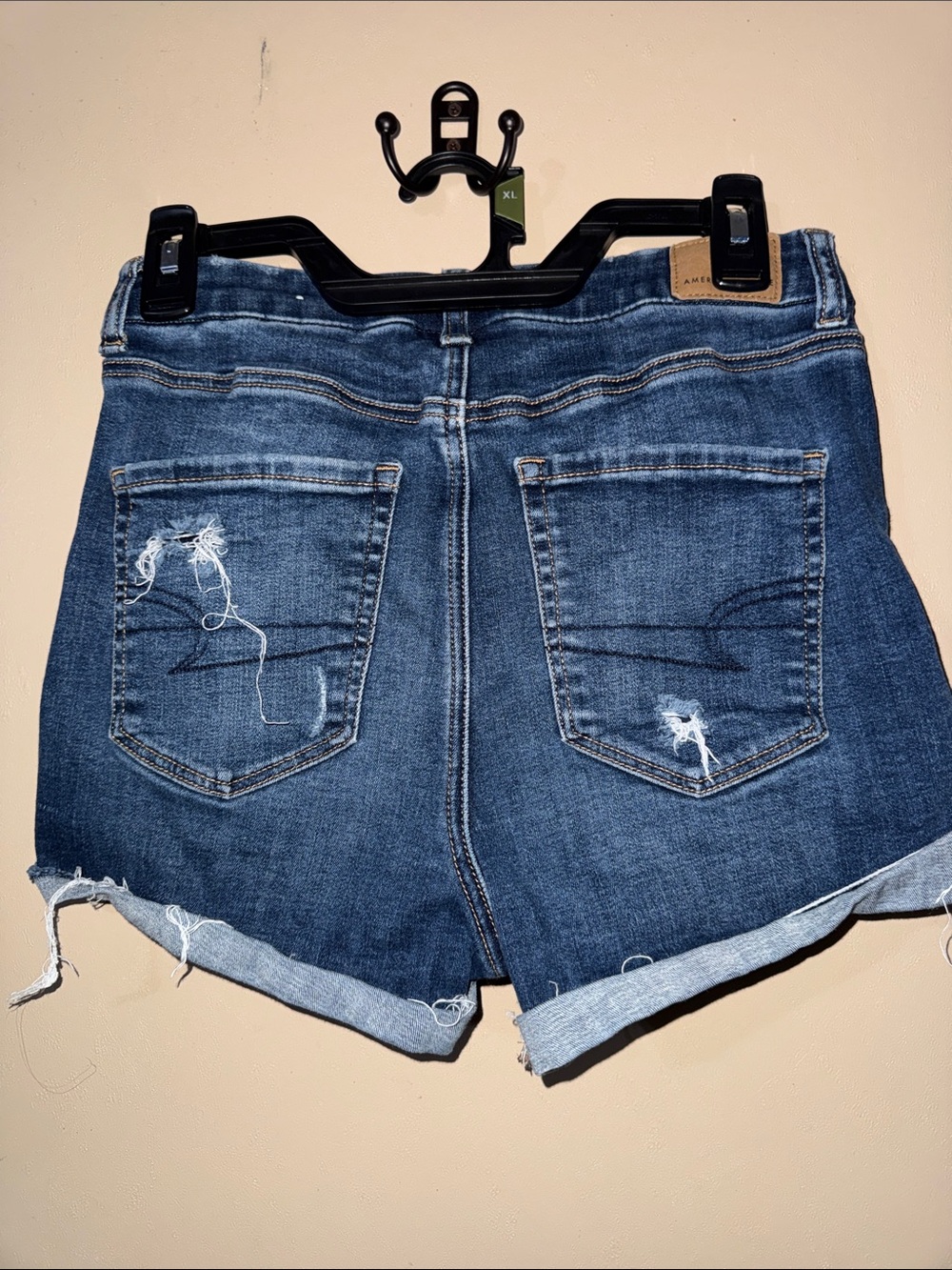 American Eagle Outfitters Distressed Dark Blue Denim Cutoff Shorts - Picture 7 of 9